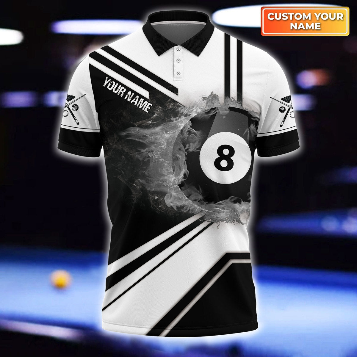 Personalized 3D Billiard Shirt Black And White Pattern, Billiard Polo Shirt Men Women, Billiard Clothing