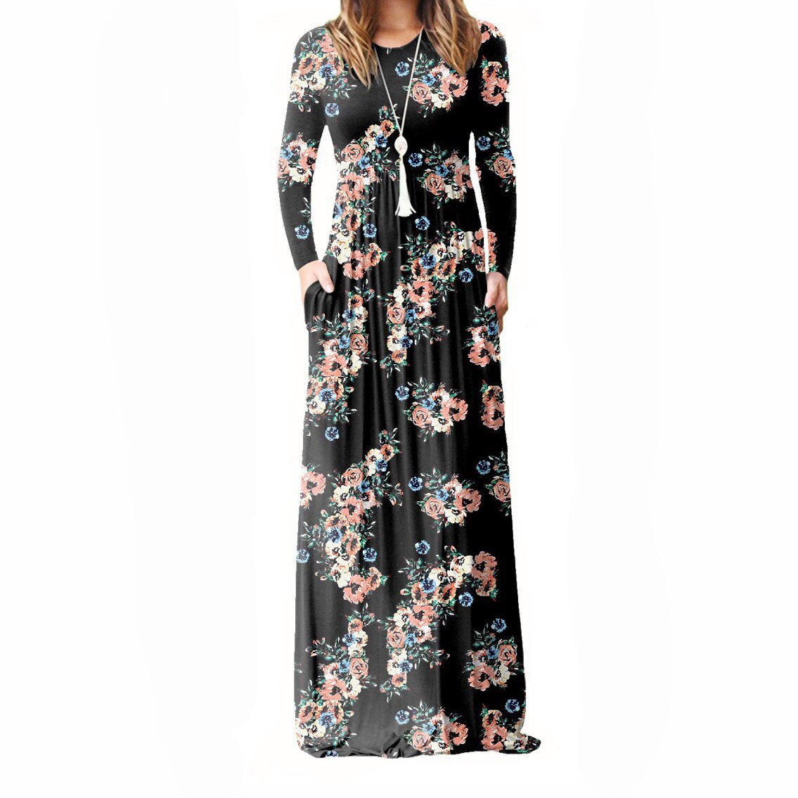 2022 Women Long Sleeve Maxi Long Dresses Femme Summer Floral Printed A-line Dress Female Boho Beach Sundress Pockets GV083 alx