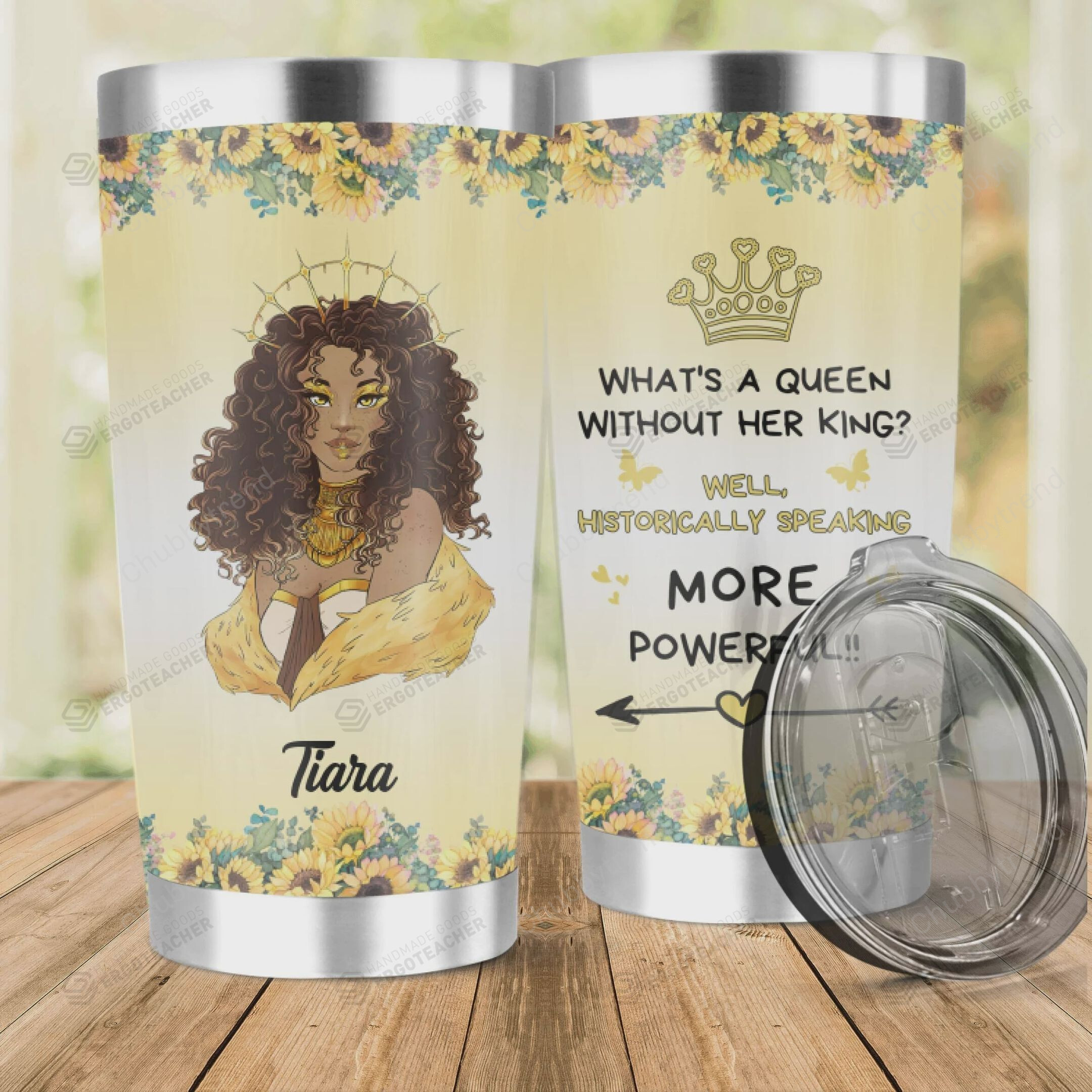 Personalized Black Queen What’S A Queen Without Her King Stainless Steel Tumbler, Tumbler Cups For Coffee/Tea, Great Customized Gifts For Birthday Christmas Thanksgiving