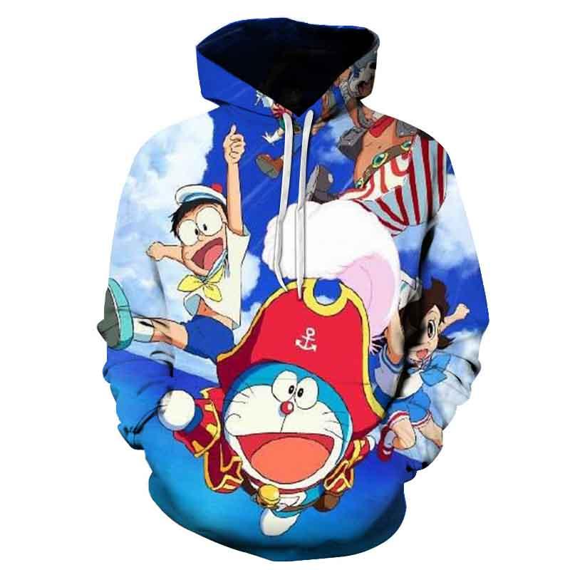 3D Printed Doraemon Hoodies – Anime Casual Hooded Pullovers