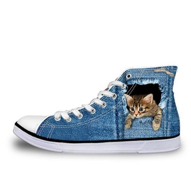 3D cute cat - High Top Canvas Shoes for Women