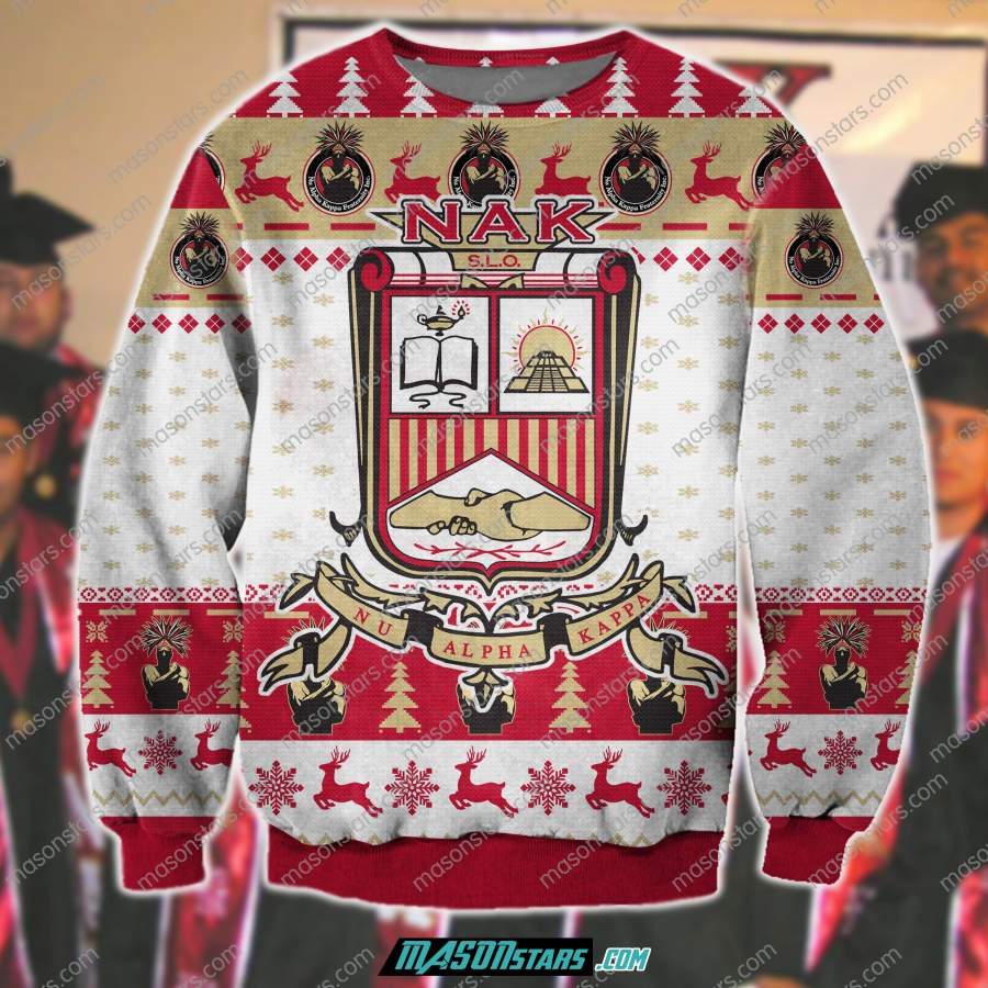 3D ALL OVER PRINT KNITTING PATTERN NU ALPHA KAPPA UGLY SWEATER