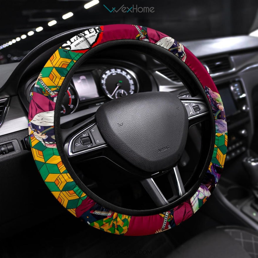 Demon Slayer Anime Steering Wheel Cover – Shinobu And Giyuu Love Couple Steering Wheel Cover