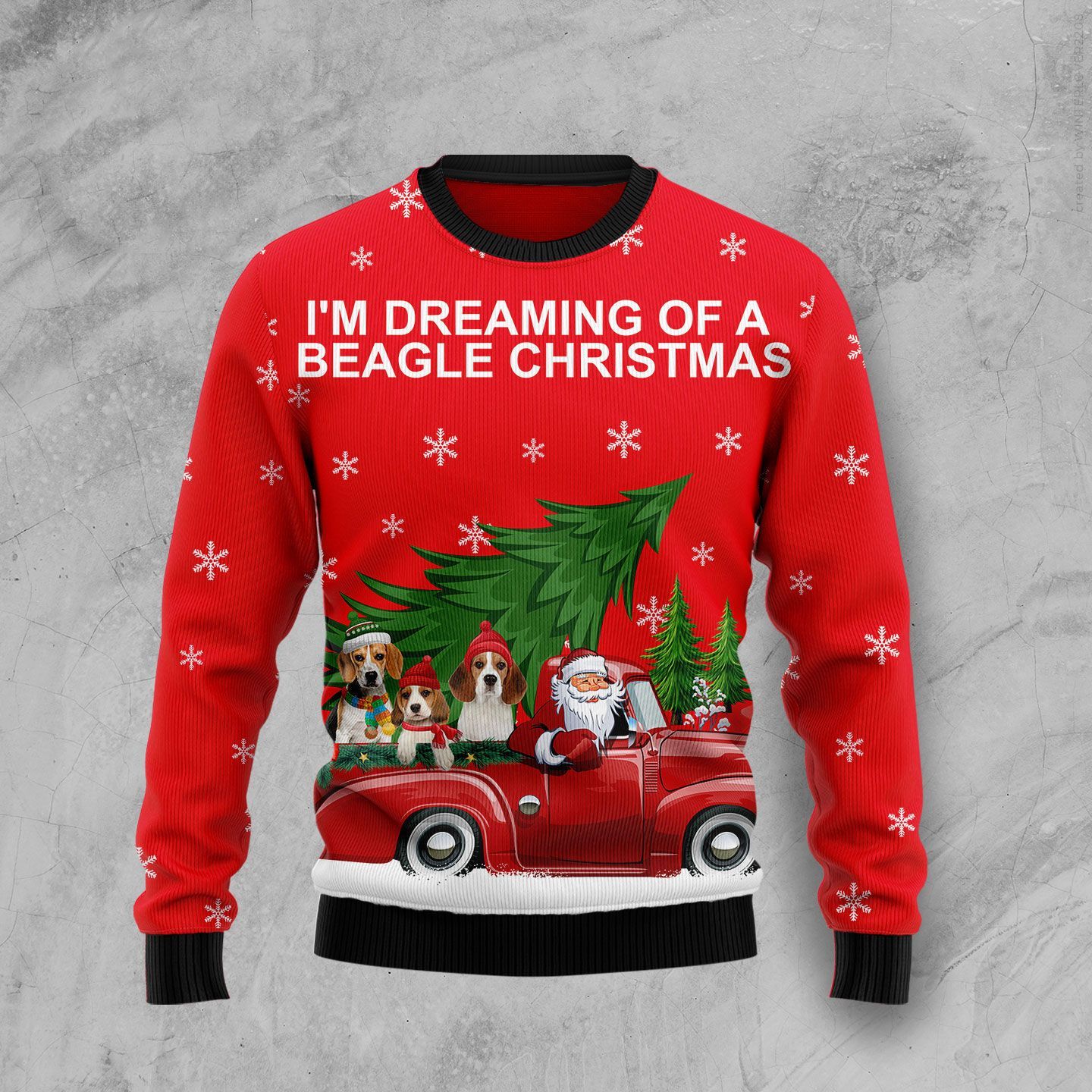 Beagle And Red Truck I’M Dream Of A Beagle Christmas Ugly Sweater