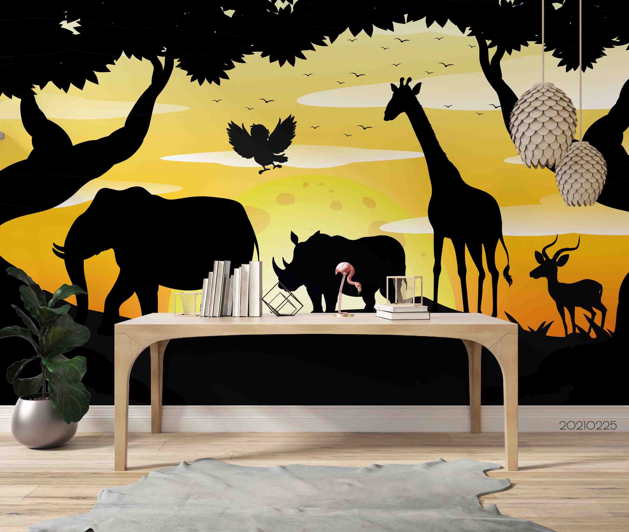 3D Sunset Sky Wild Animal Wall Mural Wallpaper Lqh 237