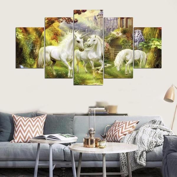 Unicorn Family Abstract Animal 5 Panel Canvas Art Wall Decor