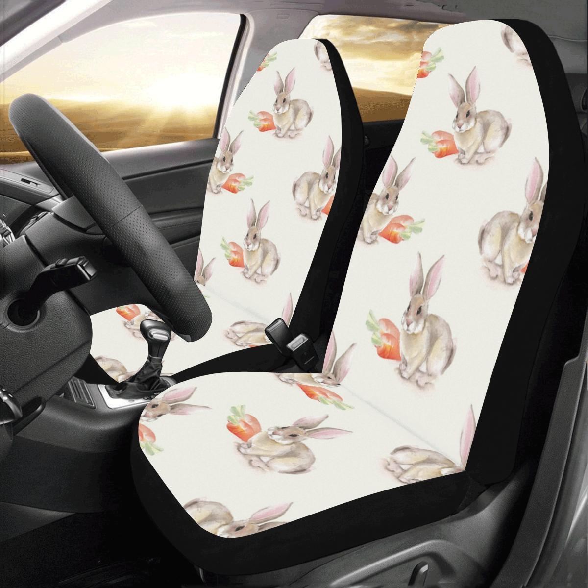 Rabbit Pattern Print Design Car Seat Covers Set 2 Pc, Car Accessories Car Mats Covers