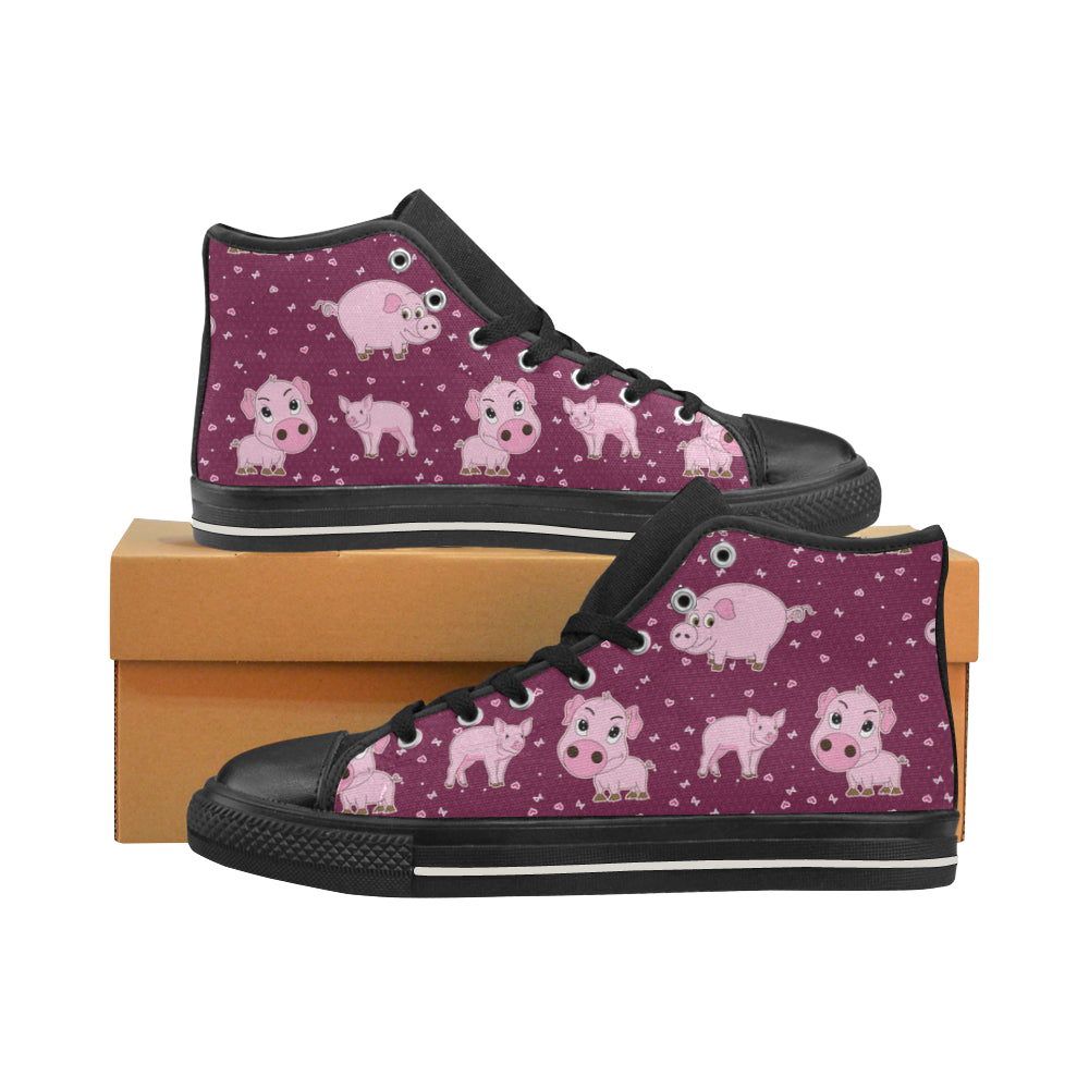 Pig Black High Top Canvas Shoes for Kid