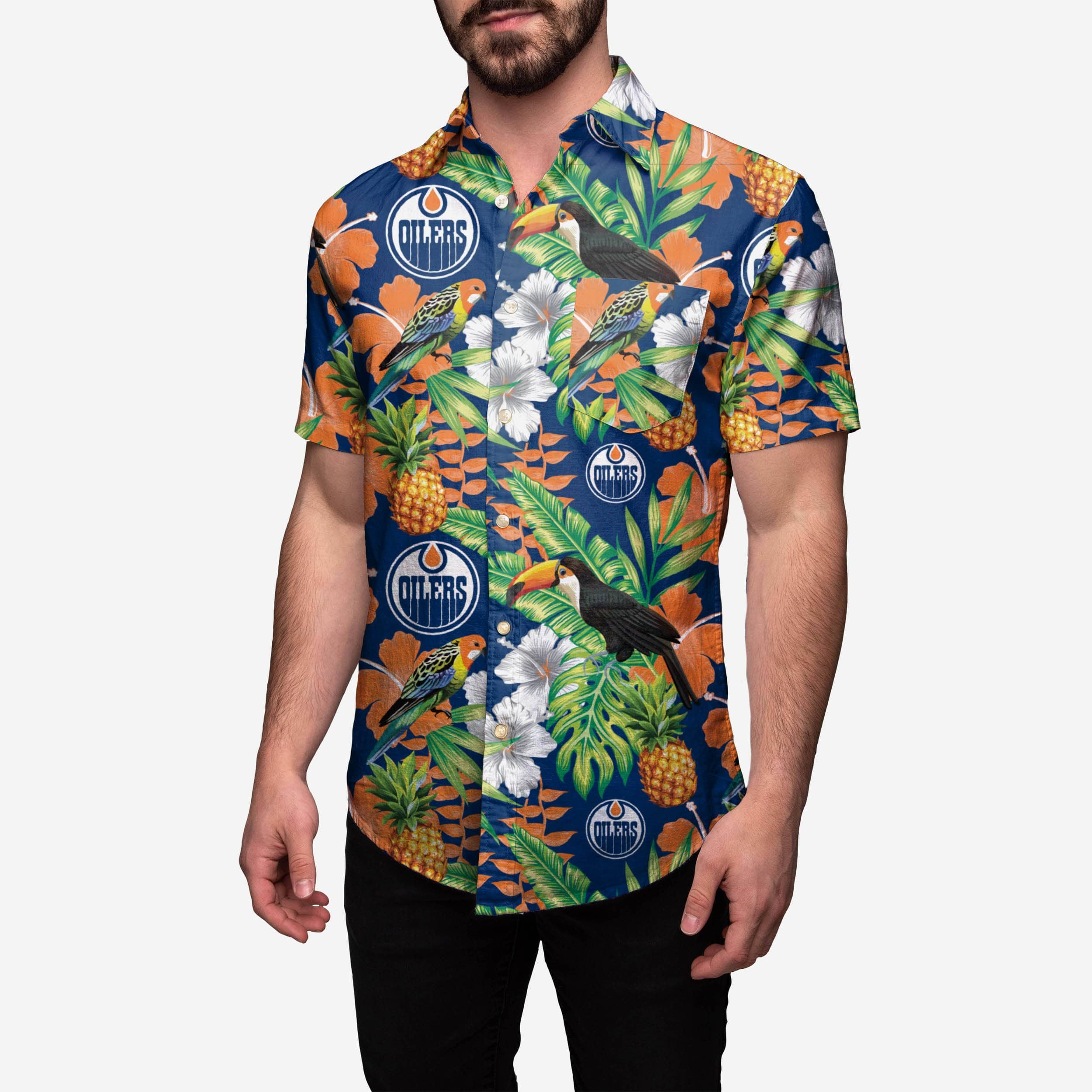 Edmonton Oilers Floral Button Up Shirt