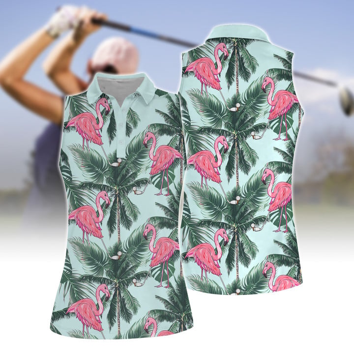 Seamless Tropical Flamingo Golf Women Short Sleeve Polo Shirt Sleeveless Polo Shirt, Idea Gift For Golf Lover