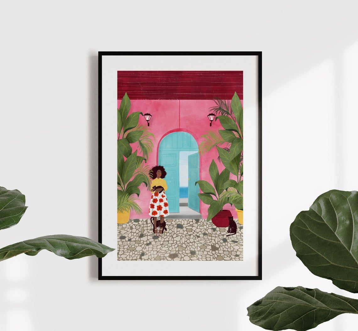 Cartagena Life, Home Decor, Illustration, Pink, Girl, Women Canvas And Poster, Canvas Painting, Wall Decor Visual Art