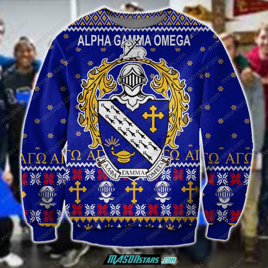 3D ALL OVER PRINT KNITTING PATTERN ALPHA GAMMA OMEGA UGLY CHRISTMAS SWEATER