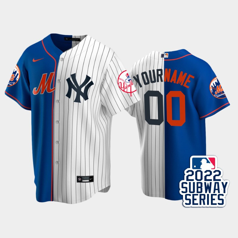 2022-23 Subway Series New York Mets 00 Custom Split Royal White Jersey