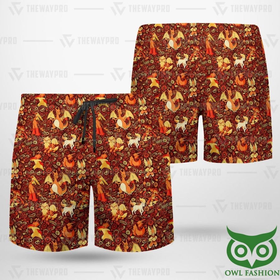 Anime Pokemon Fire Seamless Pattern Hawaii Short Summer Shorts Men Ha12653