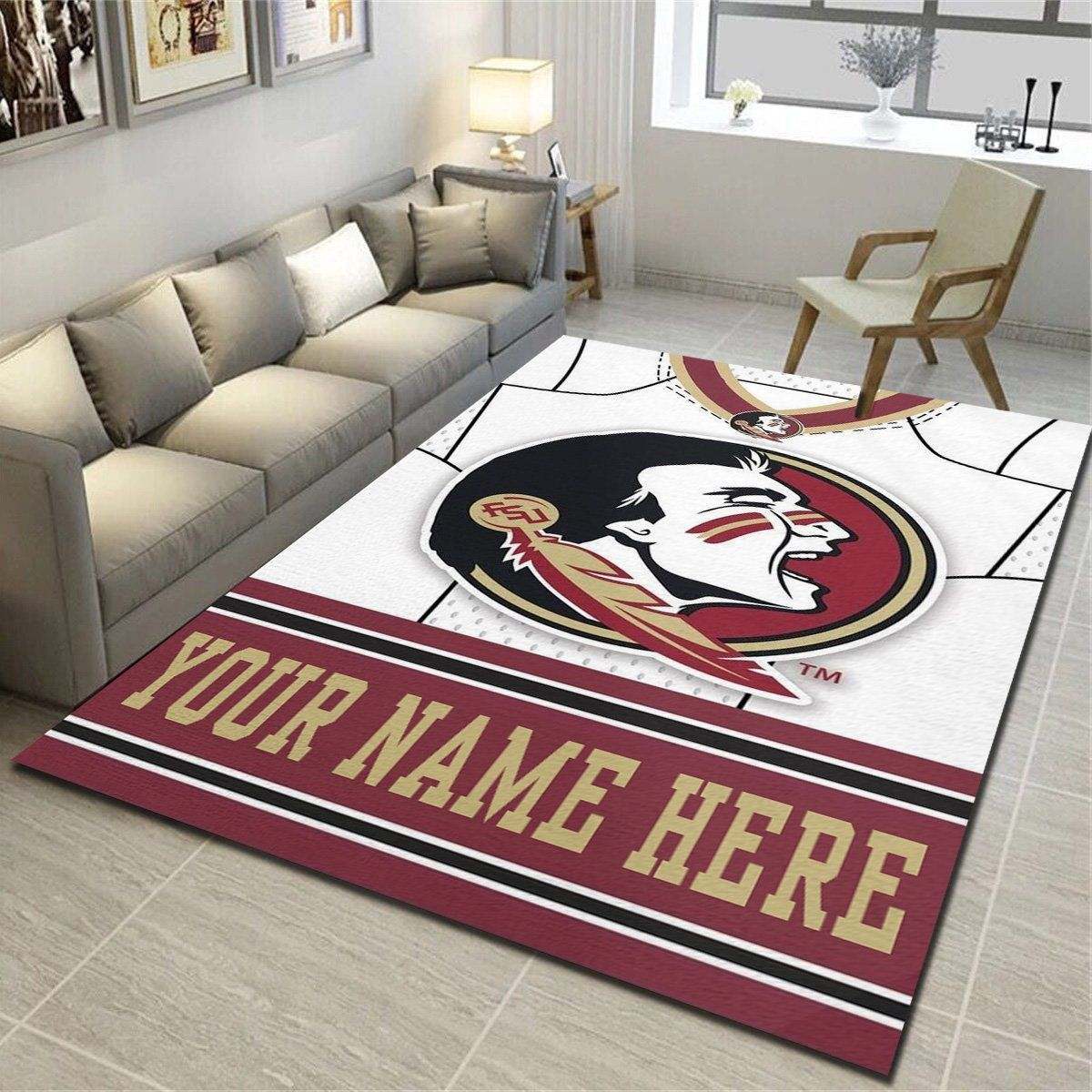 Florida State Seminoles Personalized Rug, Team Living Room Carpet, Customized Floor Mat Home Decor