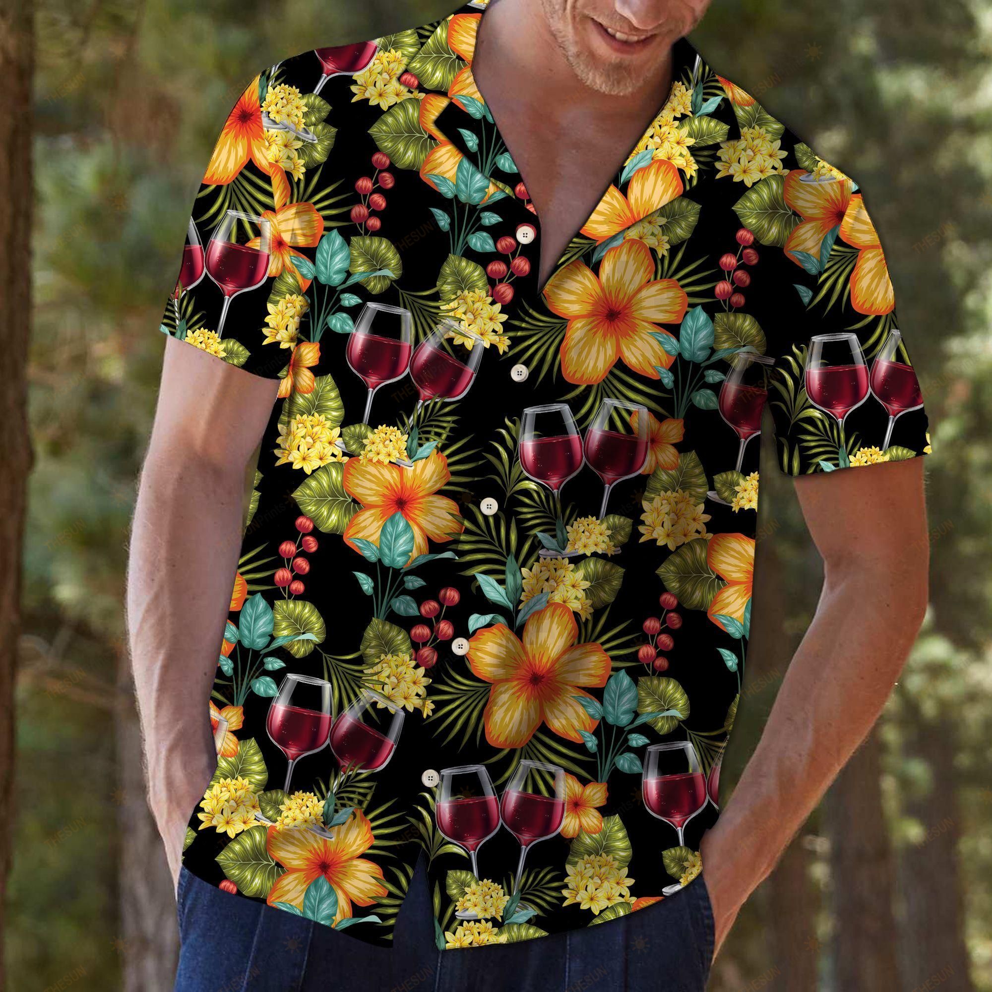 Red Wine Colorful Floral Hawaiian Shirt Ha58882