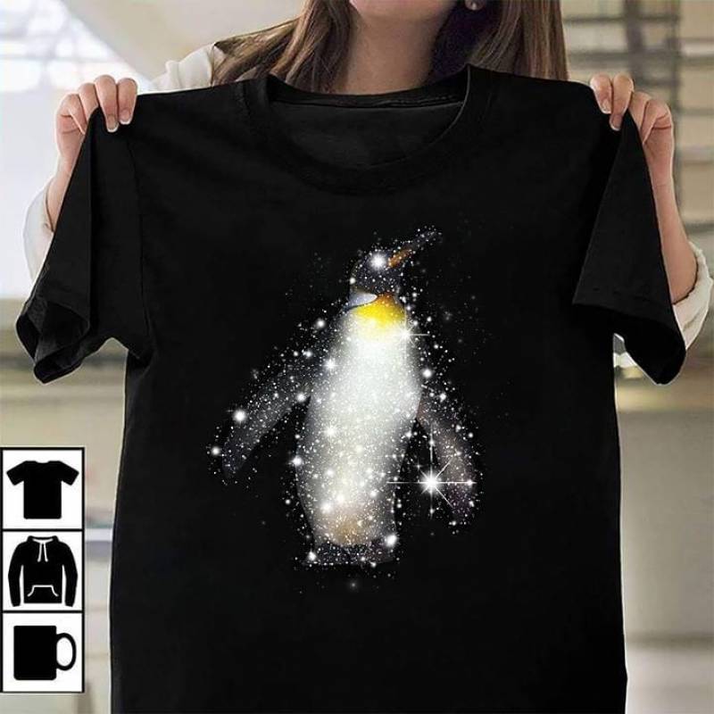 Penguin With Bright Stars Glaxy Nebula Milky Way Fur Starry Penguin Night Sky Planets White Stars Beautiful Gift For Penguin Lovers Black Men And Women T Shirt S-5Xl