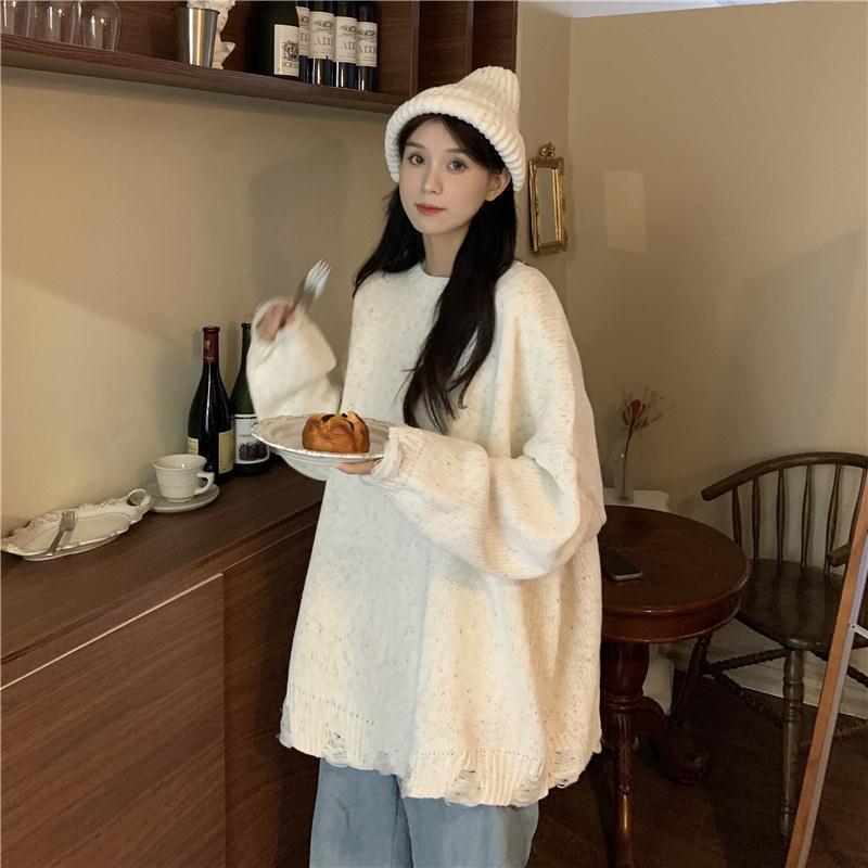 Women Pullovers Hole O-neck Sweaters Sweet Gentle Clothing Knitting Top Student Preppy Korean Cute Winter Warm Lazy Jumper Femme alx