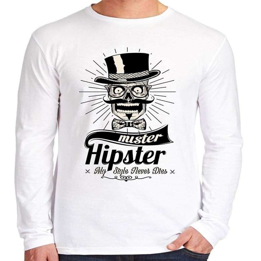 Personalized Mens Long Sleeve T-Shirt Mr Hipster Casual T-Shirt Men’S Punk T-Shirt