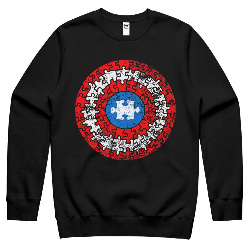 Autism Awareness Puzzle Superhero Shield Crewneck Sweatshirt