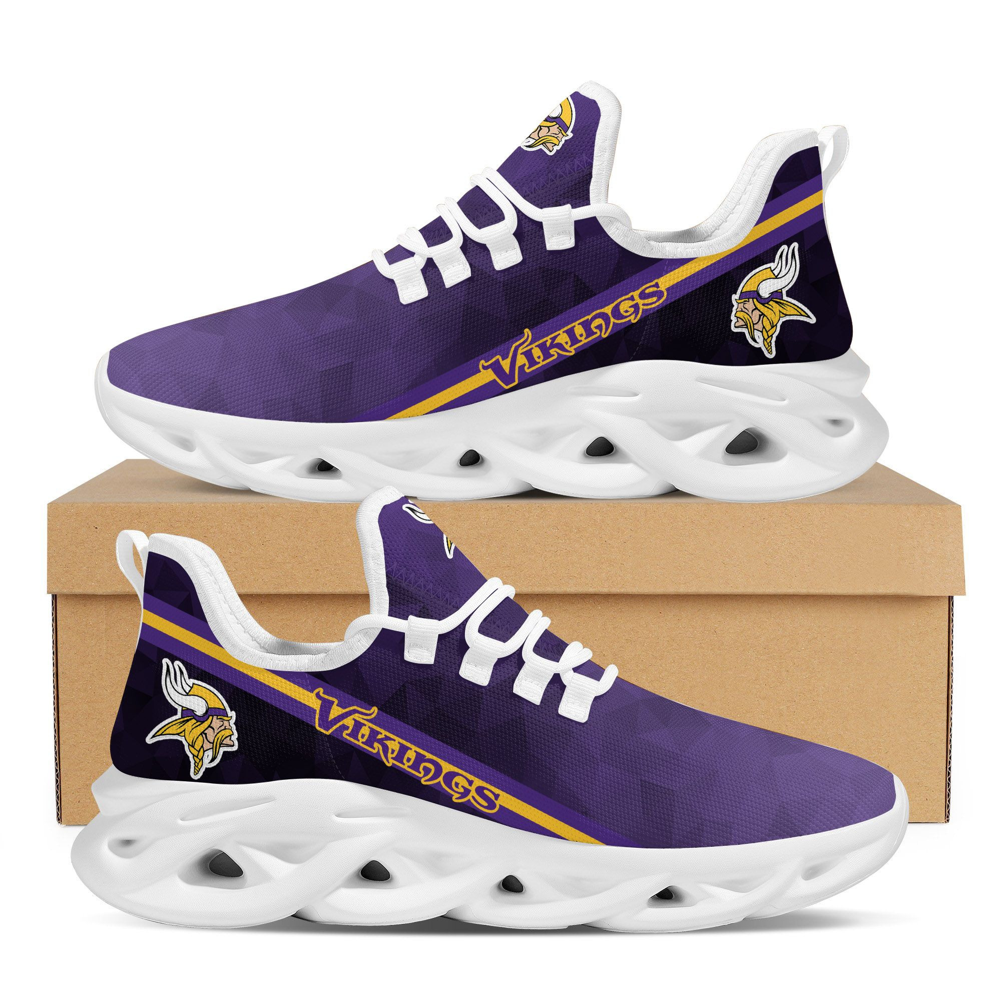 Minnesota Vikings Polygonal Design Trending Max Soul Clunky Sneaker Shoes For Mens Womensamerican Football Team Fans