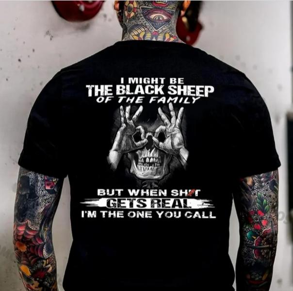 I MIGHT BE THE BLACK SHEEP OF THE FAMILY Skull With OK Print Men’s T-Shirt Classic Cotton, Comfortable Fits, Unisex Cotton Shirt, Full Sizes, Full Colors