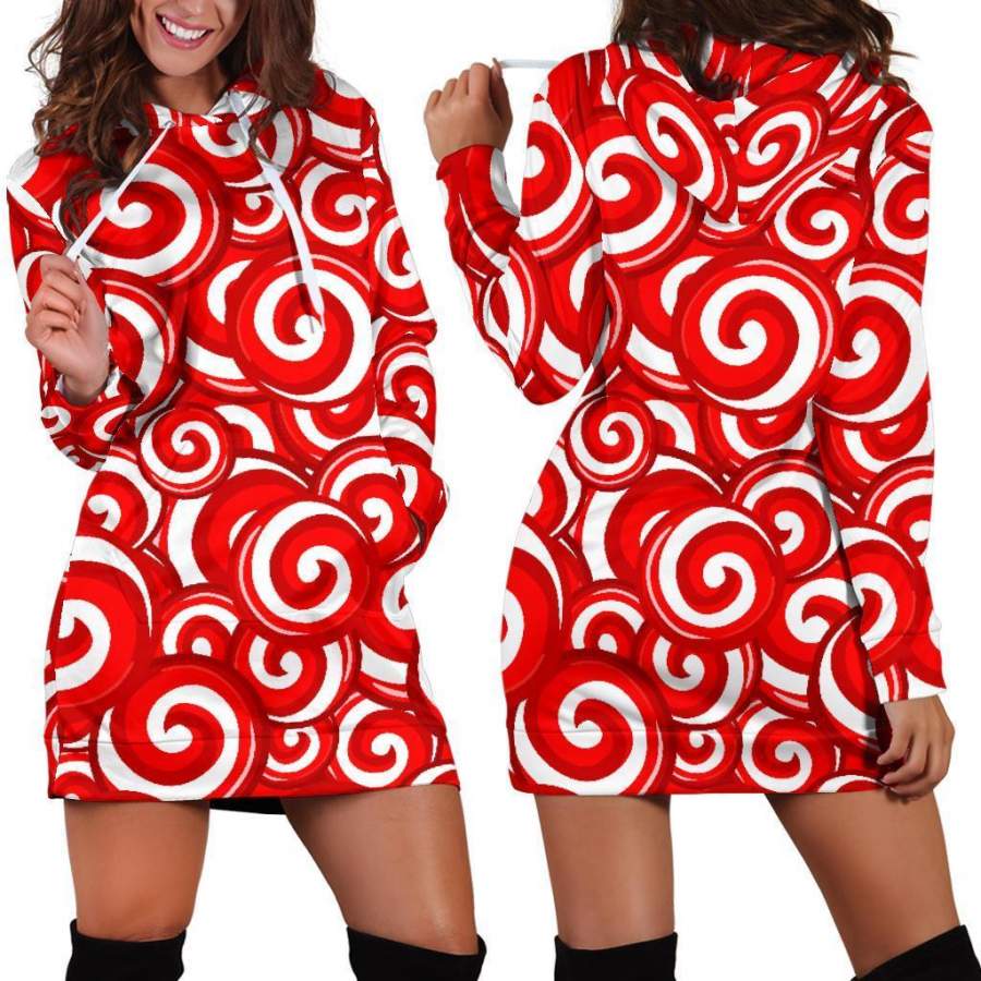 Candy Cane Pattern Print Women Hoodie Dress