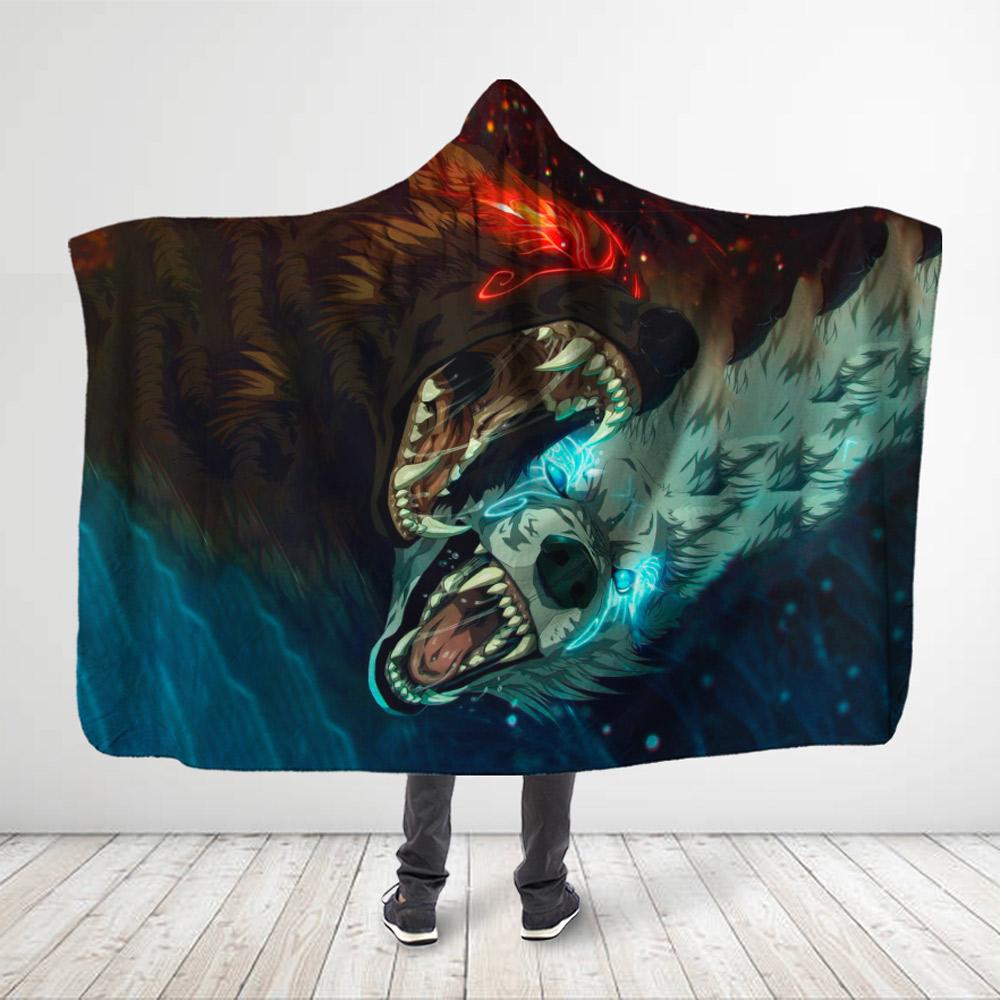 ViticStore™ Wolf 3D All Over Printed Powerful Growl Of Wolf Hooded Blanket