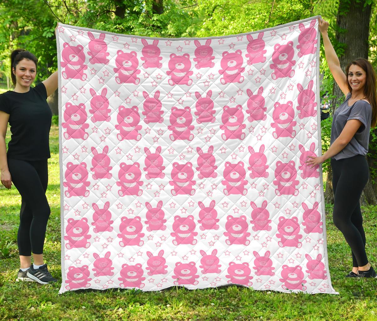 Pink Rabbits & Teddies Cot Quilt