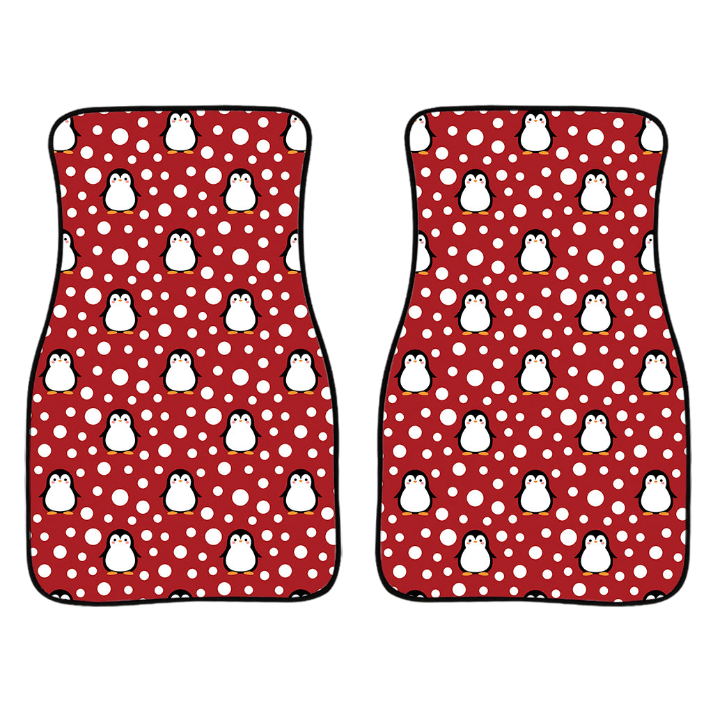 Red Snow Penguin Pattern Print Front Car Floor Mats