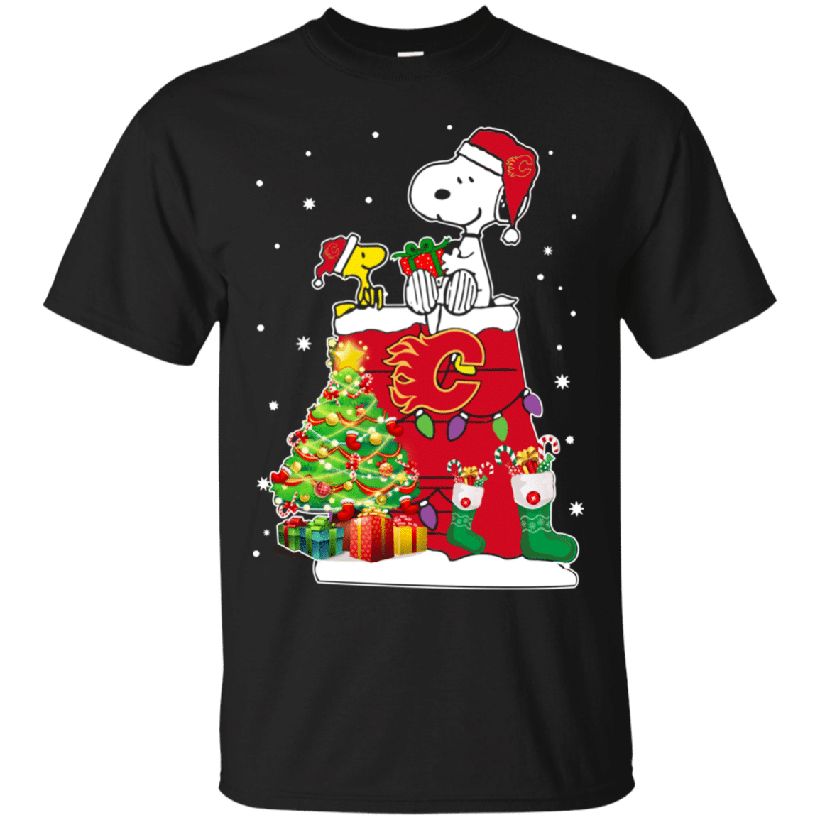 Check out this awesome Calgary Flames Snoopy & Woodstock Christmas Shirt Cotton Shirt