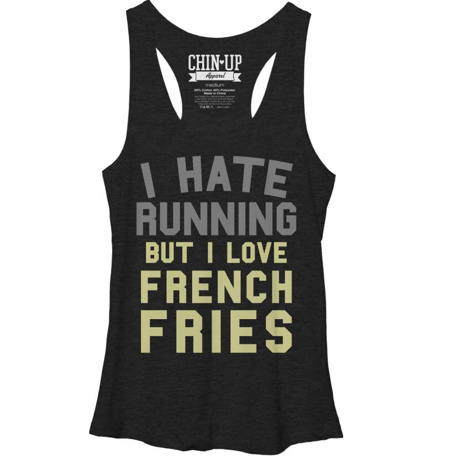 CHIN UP Women’s I Love French Fries  Racerback Tank Black Heather S