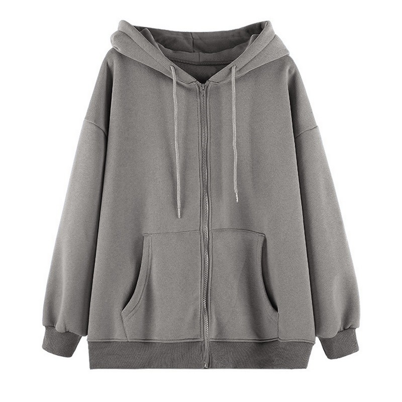 Women Casual Oversized Sweatshirt Female Streetwear Draw String Solid Color Jackets Hooded Pocket Loose Zipper Harajuku Hoodies alx