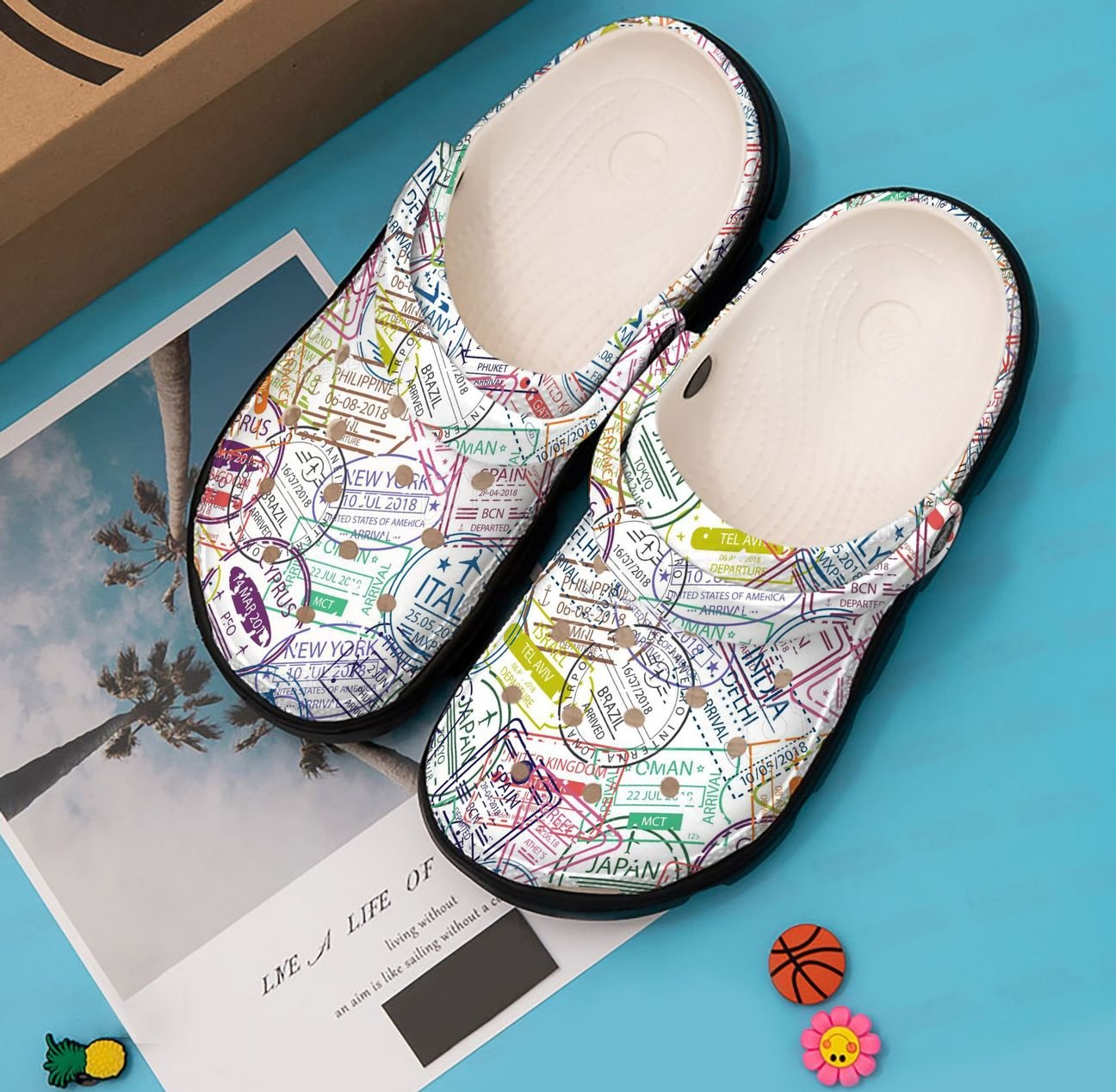 Travel Personalized Clog, Custom Name, Text, Color, Number Fashion Style For Women, Men, Kid, Print 3D Passport Stamps