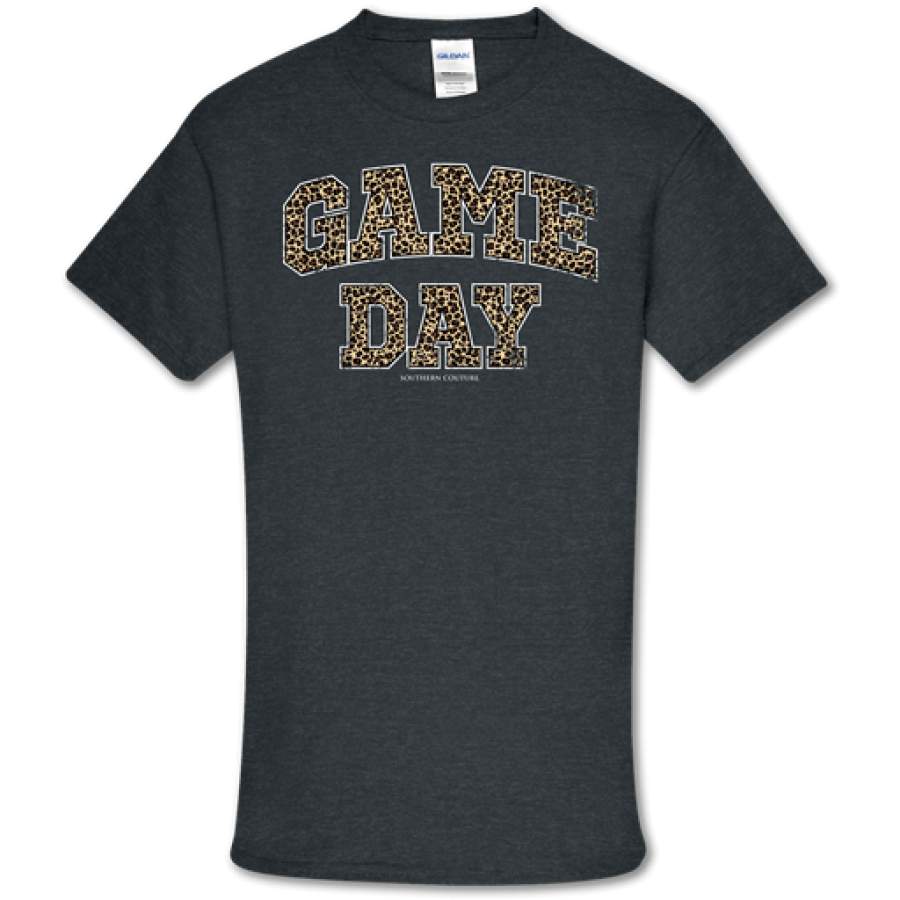 Southern Couture Soft Collection Leopard Game Day Grey T-Shirt