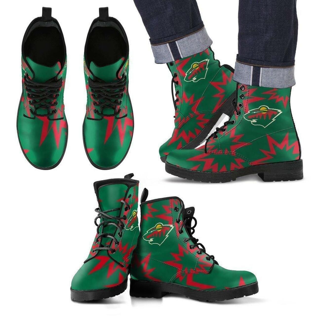 Minnesota Wild Leather Boots Fashion Women Boots Shoes Shoes4174