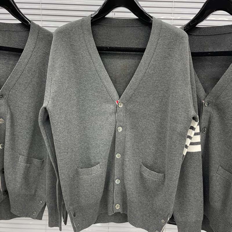 TB THOM Cardigan Men Women Autumn Solid Vintage Loose V-neck All-match Knitted Sweater Chic Patchwork Soft Simple Female Sweater alx