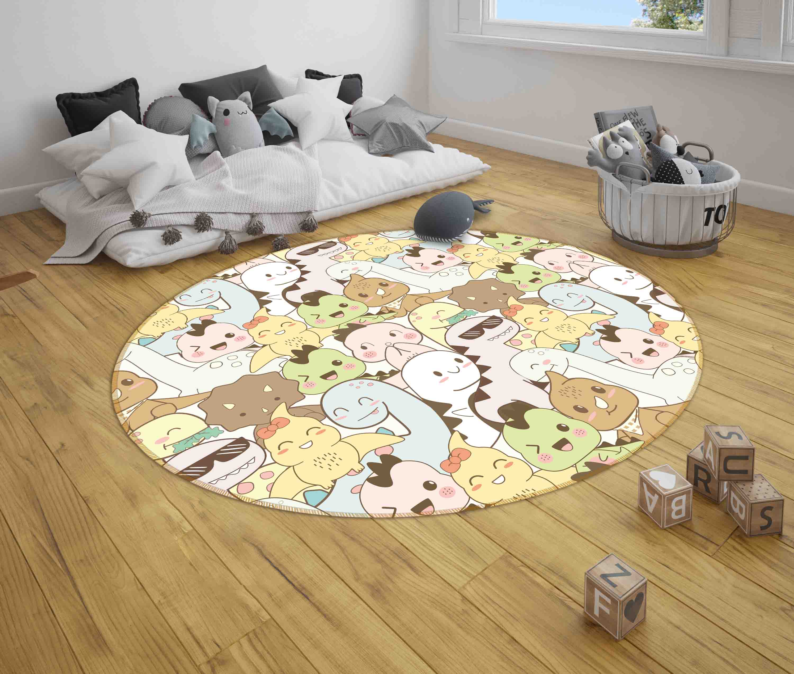 3D Cartoon Animal Dinosaur Cute Kids Non-Slip Round Rug Mat 37