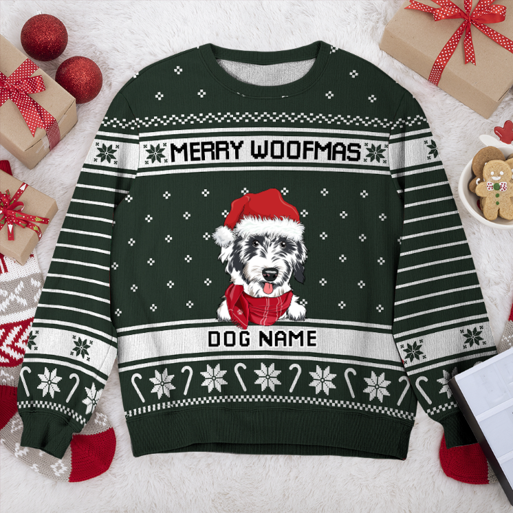 Aussiepoo Merry Woofmas Personalized Sweater, Dog Ugly Christmas Sweater