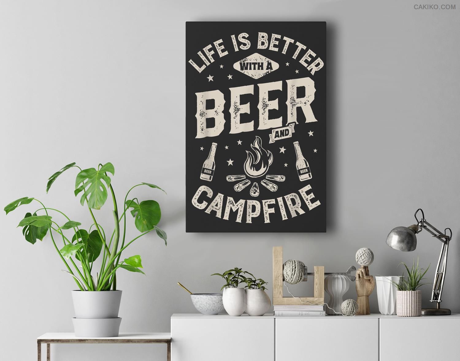 Life Is Better With A Beer And Campfire Camping Gift Premium  Canvas