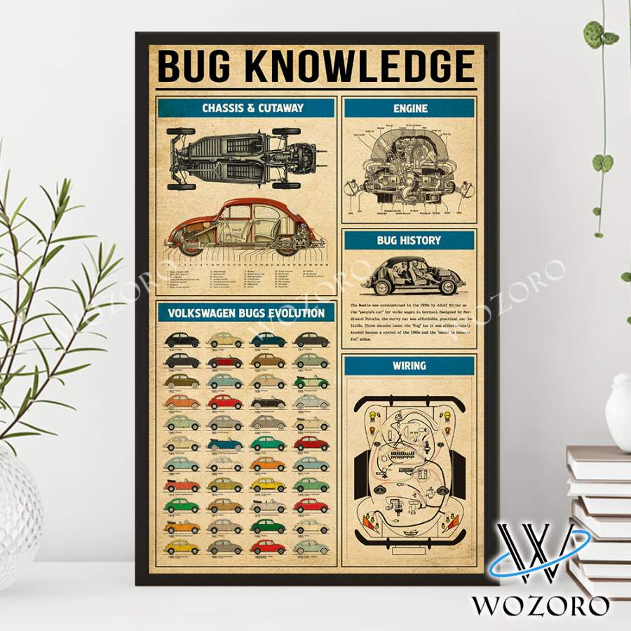 Wozoro Poster Bug Knowledge Volkswagen Bugs Evolution Car Lover Size 11×17, 16×24, 24×36 inch