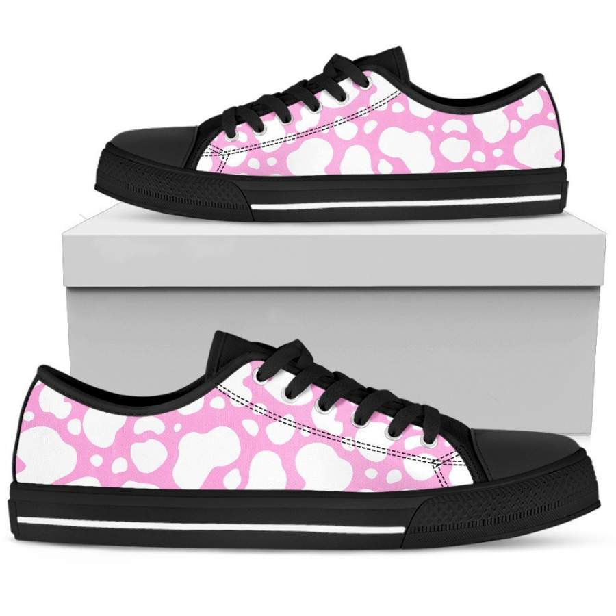 White And Pink Cow Print Men’s Low Top Shoes