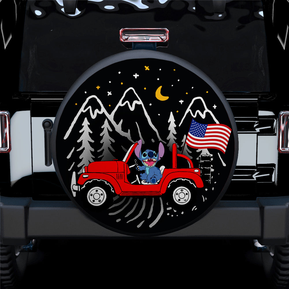 Stitch American Flag Ride Jeep Starry Night Red Car Spare Tire Covers Gift For Campers