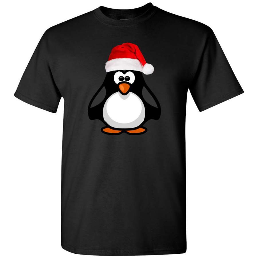 Cute Penguin christmas santa hat tee shirt for men women