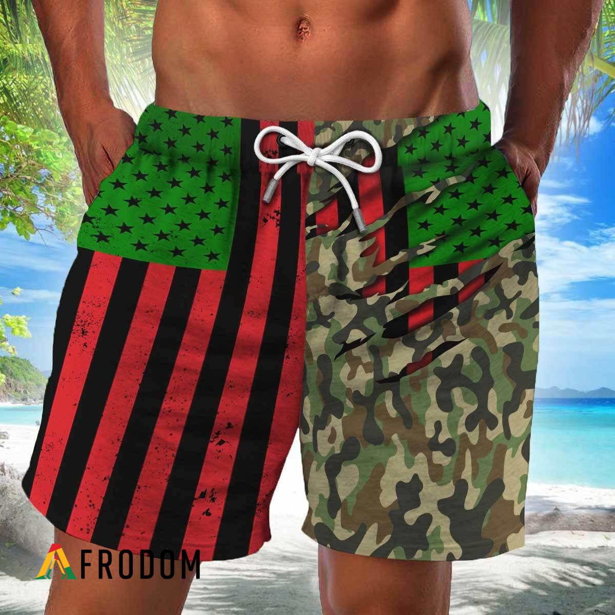 Veteran African American Flag Hawaiian Beach Shorts