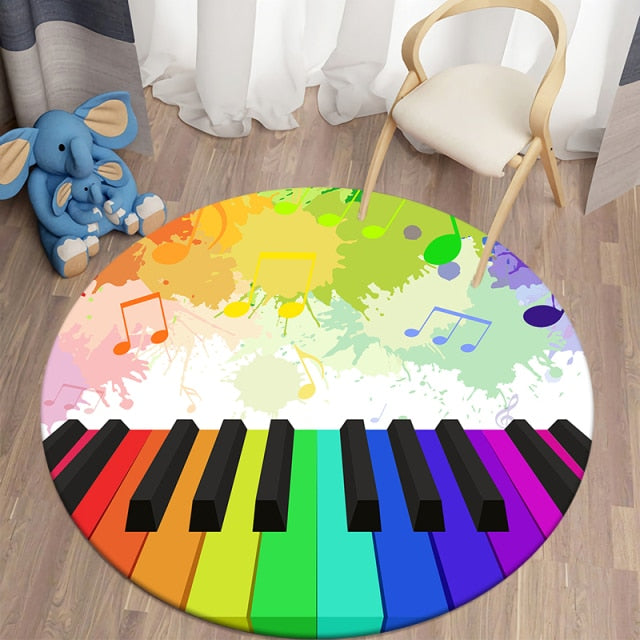 Rainbow Piano – Music Note Round Carpet For Living Room Rugs Kids Carpet