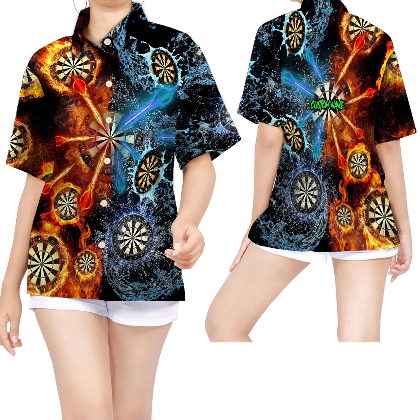 Fire And Water Darts Custom Name Women Hawaii Shirt For Game Lovers Ha28296