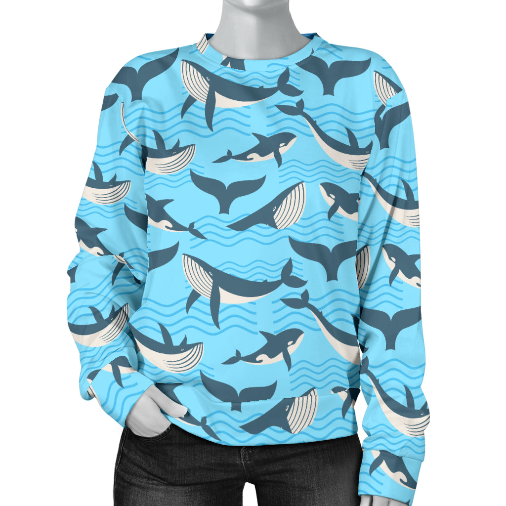 Whale Pattern Design Themed Print Women Long Sleeve Sweatshirt