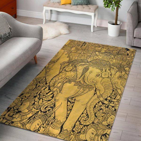 Thai Golden Elephant Print Home Decor Rectangle Area Rug