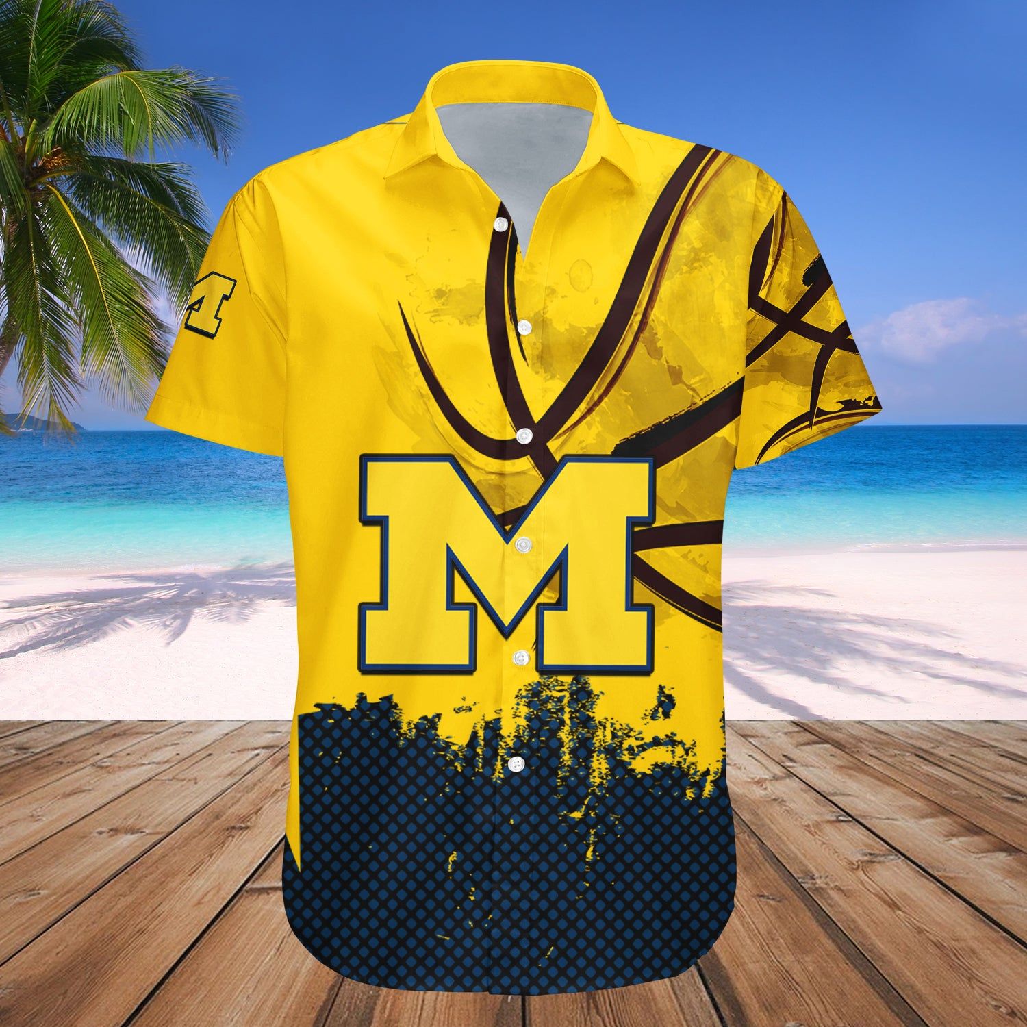 Michigan Wolverines Hawaii Shirt Basketball Net Grunge Pattern – NCCA